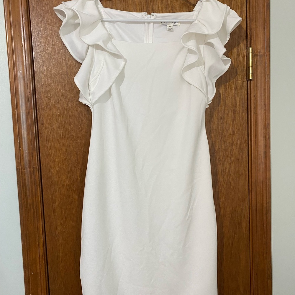 Elegant Boutique White Ruffle Sleeve Dress